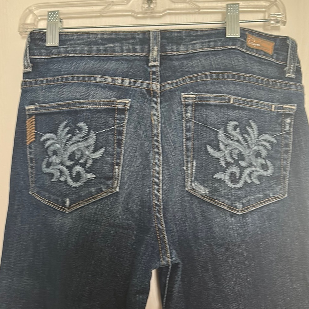 PAIGE Blue Cropped Jeans with Intricate Embroidery